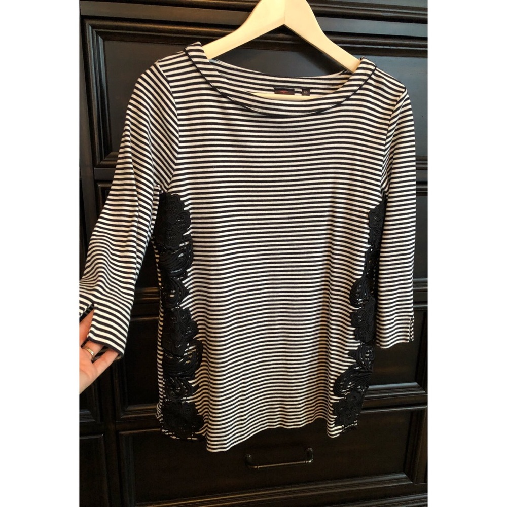 RAFAELLA Black/White Striped Top L